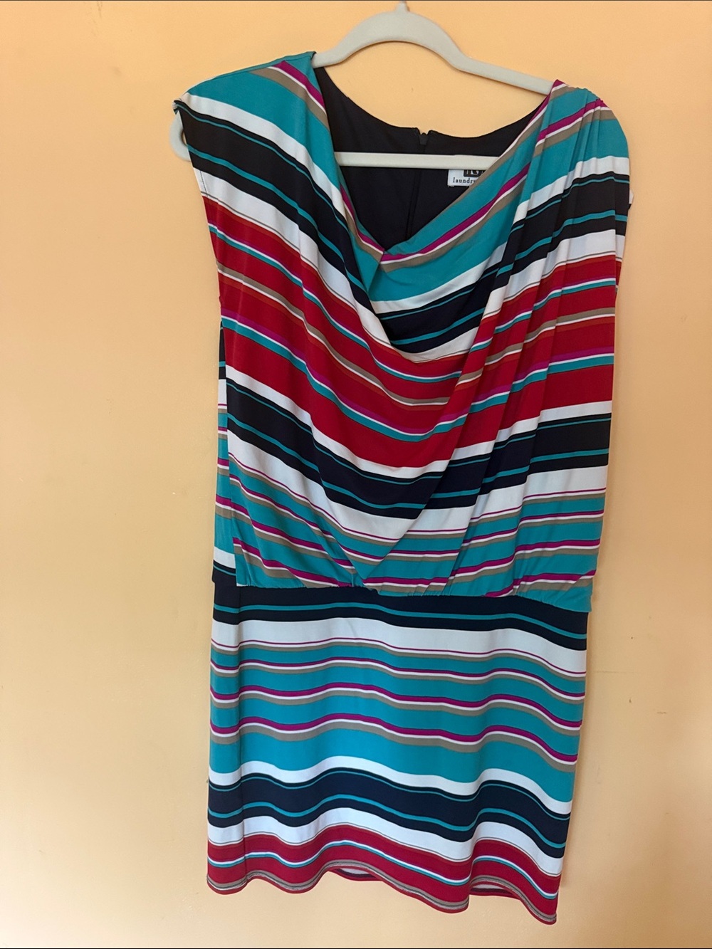 Laundry by Design Multicolor Midi Dress in Teal, Red, Navy & White Size S